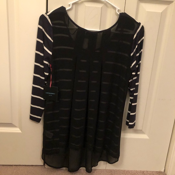 Dark blue and white striped flowy shirt - Picture 2 of 2